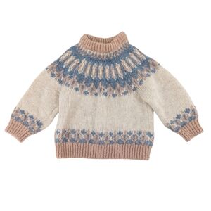 Zara Fairisle Cream and Blue Knit Mockneck Sweater Size 3-4t Cozy Warm Winter